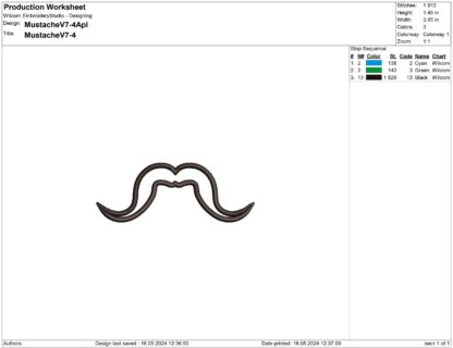 Mexican style mustache applique embroidery design