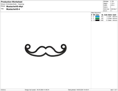 Imperial style mustache applique embroidery design