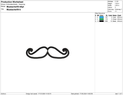 The Connoisseur style mustache applique embroidery design