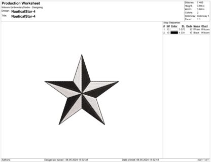 Nautical star embroidery design