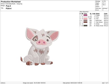 Moanas Pig Pua embroidery design