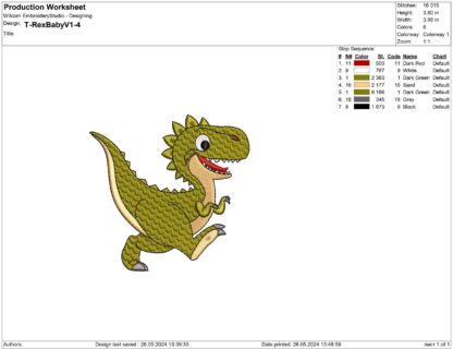 Dinosaur T-Rex Embroidery design