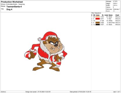 Christmas Taz embroidery design