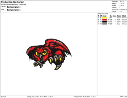 Temple Owls Embroidery design