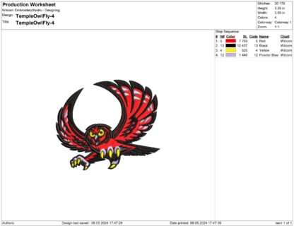 Temple Owls Embroidery design