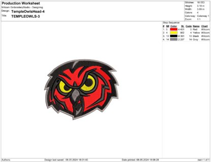 Temple Owls Embroidery design