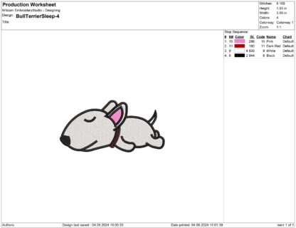 Sleeping Bull Terrier embroidery design