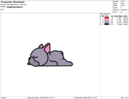 Sleeping French Bulldog embroidery design