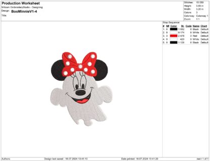 Minnie Mouse Ghost Halloween Embroidery design