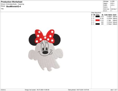 Minnie Mouse Ghost Halloween Embroidery design