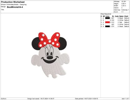 Minnie Mouse Ghost Embroidery design