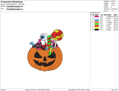 Halloween Pumpkin with candies Embroidery design