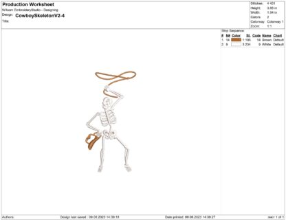 Dancing cowboy skeleton Embroidery design