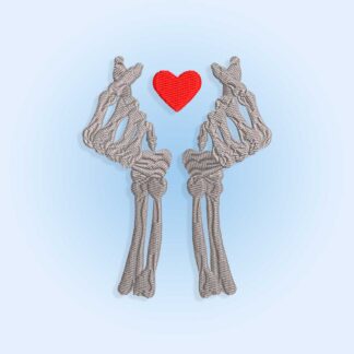 Skeleton modern heart hands embroidery design