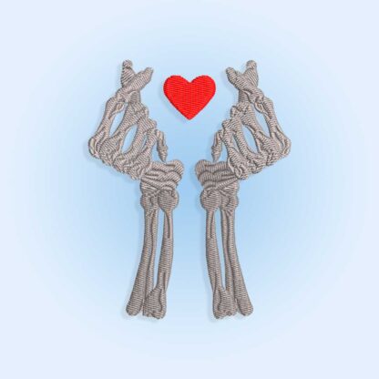 Skeleton modern heart hands embroidery design