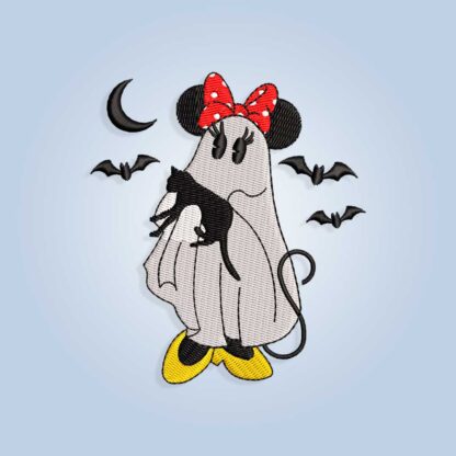 Mouse ghost with cat Embroidery design