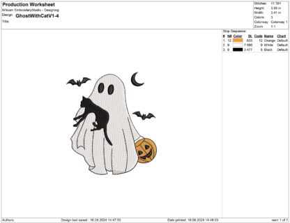 Halloween Ghost with cat Embroidery design