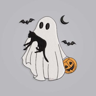 Halloween Ghost with cat Embroidery design