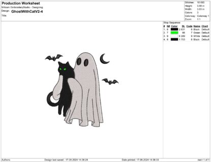 Ghost holds the cat Embroidery design