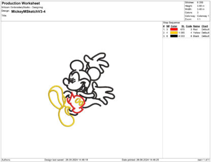 Silhouette of dancing Mickey Mouse Embroidery design