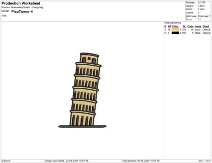 Leaning Tower of Pisa Embroidery design