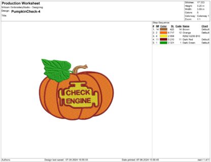 Check Engine Pumpkin Embroidery design