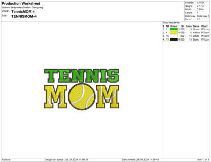 Tennis Mom Embroidery design