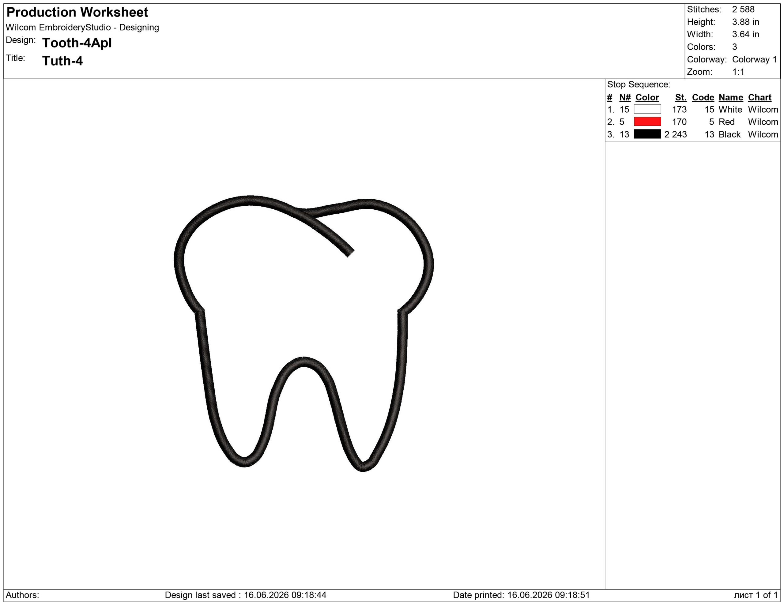Tooth Embroidery design