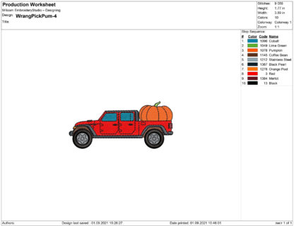 Jeep Halloween pumpkin truck Embroidery design