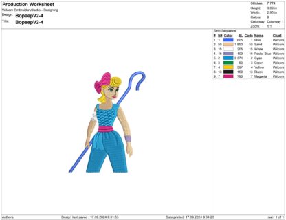 Toy Story Bo Peep Embroidery design