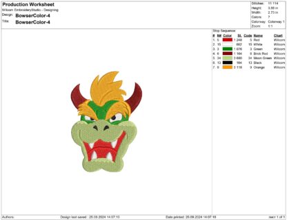 Bowser Dragon Embroidery design