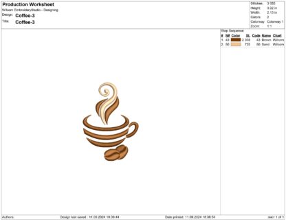 Coffee beans and coffee cup Embroidery design