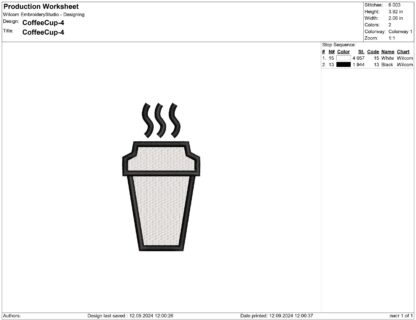 Coffee cup Embroidery design