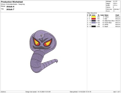 Arbok Pokemon Embroidery design