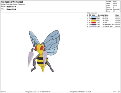 Beedrill Pokemon Embroidery design