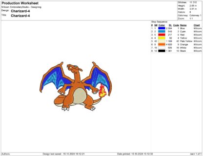 Charizard Pokemon Embroidery design