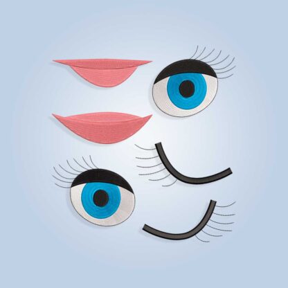 Eyes and lips for doll face embroidery design