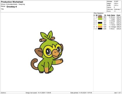 Grookey Pokemon Embroidery design