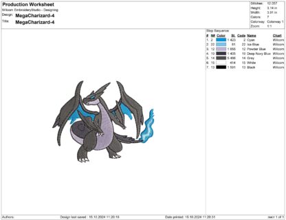 Mega Charizard Pokemon Embroidery design