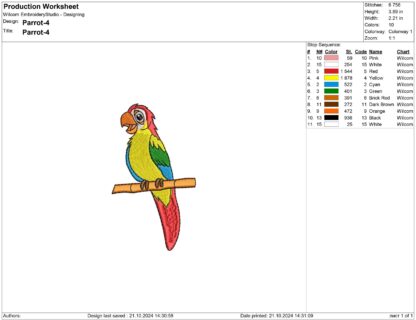 Parrot embroidery design