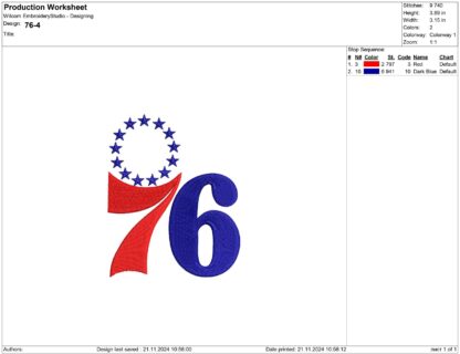 Philadelphia Seventy Sixers embroidery design