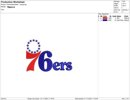 Philadelphia Seventy Sixers embroidery design