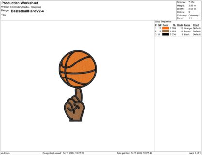 Spinning basketball on finger Embroidery design