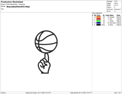 Spinning basketball on finger Embroidery design