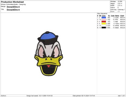 Angry Donald Duck Embroidery design