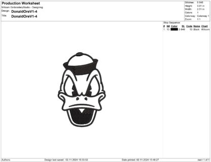 Angry Donald Duck Embroidery design