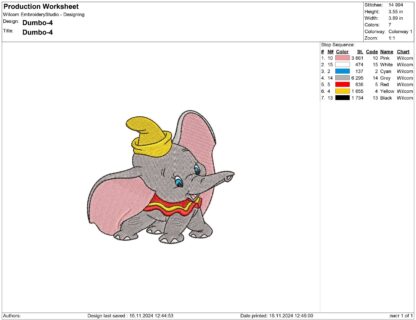 Baby elephant Dumbo embroidery design