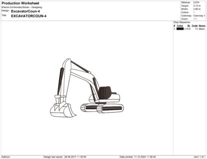 Excavator Embroidery design