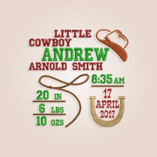 Little Cowboy Baby Birth Announcement Embroidery design files