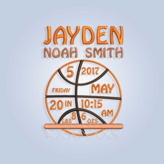Basketball Baby Birth Announcement Embroidery design